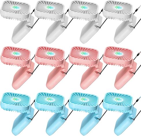 12 Pack Necklace Fans Portable Neck Hanging Fan Mini Fan Handheld Hand Held Fan for Cooling Small Personal Hands Free Fan USB Rechargeable Battery 3 Speed Air Circulatory Fan (Blue) in Kuwait
