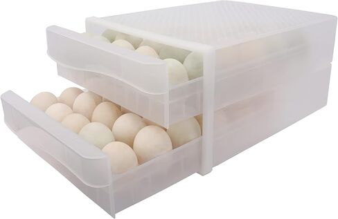 Double Layer 60 Compartment Egg Storage Box, Large Capacity Sliding Basket Egg Tray, Household Refrigerator Egg Storage Container in Saudi Arabia