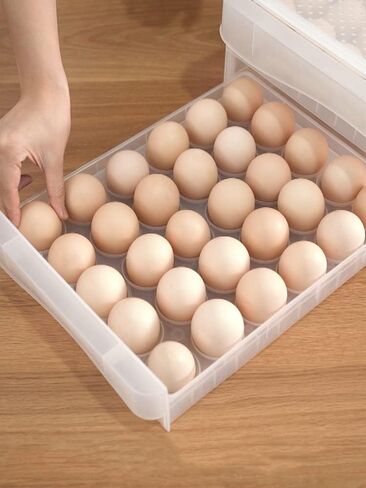 Double Layer 60 Compartment Egg Storage Box, Large Capacity Sliding Basket Egg Tray, Household Refrigerator Egg Storage Container in Saudi Arabia