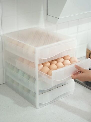 Double Layer 60 Compartment Egg Storage Box, Large Capacity Sliding Basket Egg Tray, Household Refrigerator Egg Storage Container in Saudi Arabia