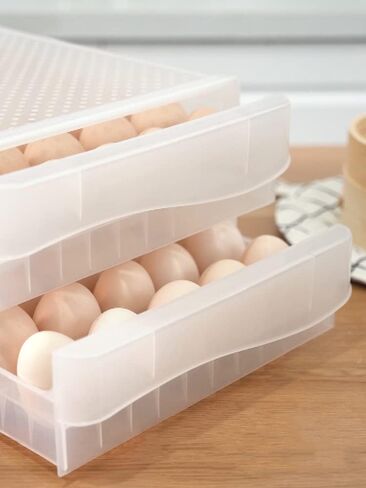 Double Layer 60 Compartment Egg Storage Box, Large Capacity Sliding Basket Egg Tray, Household Refrigerator Egg Storage Container in Saudi Arabia