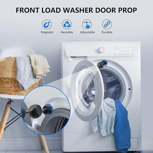 Front Load Washer Door Prop, Magnetic Washing Machine Cleaner Door Holder, 360° Adjustable Washer and Dryer Door Stopper with Sticky Iron Sheet Fits All Washing Machines (1 Pack) in Kuwait