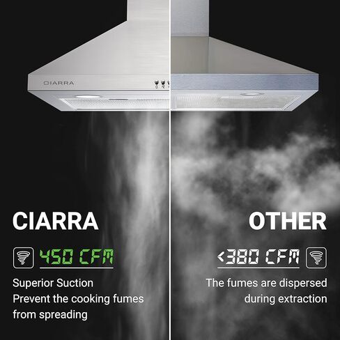 Ductless Range Hood 30 inch 450 CFM Hood Vent for Kitchen in Stainless Steel CIARRA CAS75206P in Kuwait