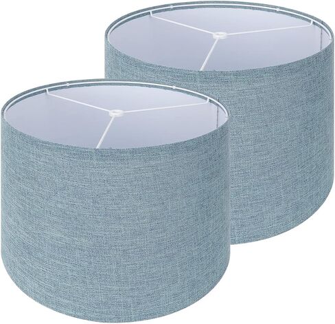 Drum Lamp Shade Set of 2, 13x13x10 inches Easy Assembly Lampshades for Table Lamp, Bedside Lamp, Floor Lamp, Spider Fitter (Blue)… in Saudi Arabia