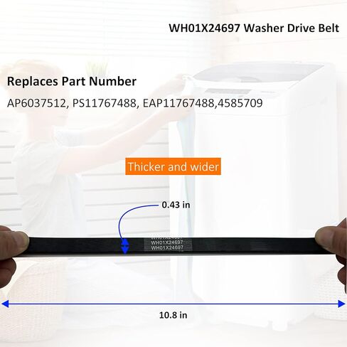 WH01X24697 Washer Drive Belt, Replaces Part Number 4585709,AP6037512,PS11767488,EAP11767488,Compatible with ge hotpoint Washing Machine GTW220ACK2WW,GTW330ASK1WW,GTW330ASK2WW,GTW460ASJ6WW,etc. in Kuwait