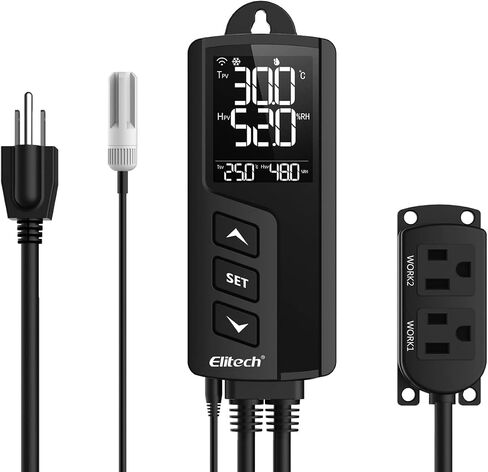 Elitech STC-1000 TH Temperature and Humidity Controller T&H Non-WiFi Cooling Heating Switch On-Off Thermostat for Heat Pad Reptile Aquarium Homebrew Freezer -40~230°F Pre-Wired Outlets 110V 1100W 10A in Saudi Arabia