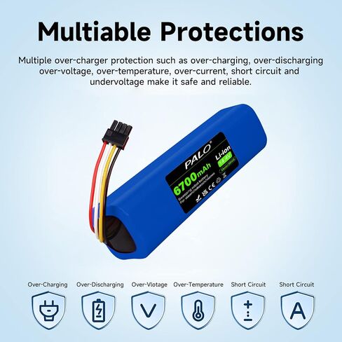 Palogreen BRR-2P4S-5200S بطارية بديلة 6700 مللي أمبير في الساعة لـ Xiaomi Mijia Xiaowa Roborock S50 S51 S52 S55 MiJia S5 S6 Pure T4 T6 الجيل الأول والثاني من المكنسة الكهربائية الروبوتية in Kuwait