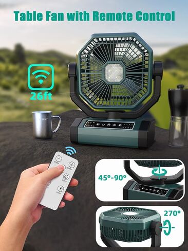 Portable Rechargeable Fan - 9-Inch Camping Fan for Tent, 24000mAh(60Hrs) Battery Operated Fan for Camping, Auto Oscillation Cordless Fans, Tent Fan with Remote/Light, 4 Speeds, 4 Timing, Outdoor in Kuwait