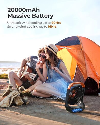 20000mAh Camping Fan with LED Lantern, 8 Inch Portable Tent Fan with 4 Speeds, Rechargeable Battery Fan for Fishing, Outdoor, Hurricane in Kuwait