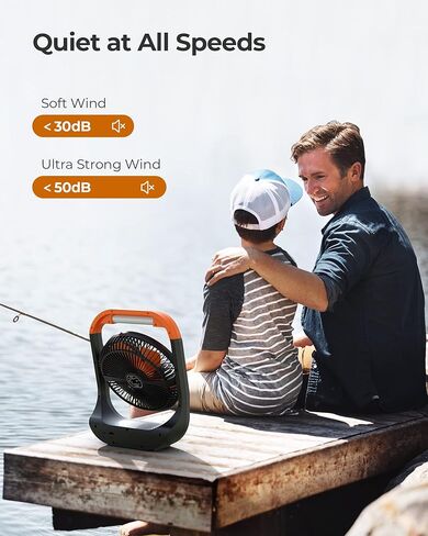 20000mAh Camping Fan with LED Lantern, 8 Inch Portable Tent Fan with 4 Speeds, Rechargeable Battery Fan for Fishing, Outdoor, Hurricane in Kuwait