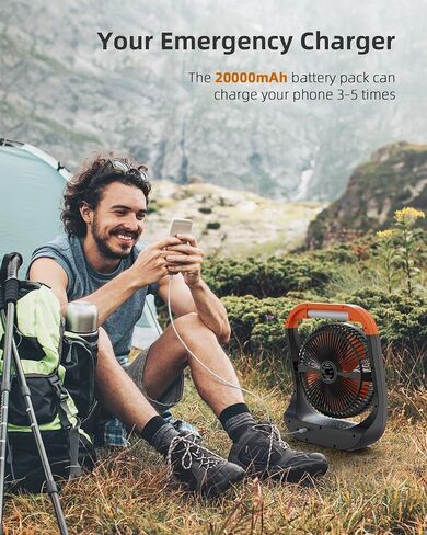 Konnie 8 inch Camping Fan with LED Lantern, 90hrs 20000mAh Rechargeable Battery USB Fan with 4 Speeds 350°Head Rotation, Desk Table Fan for Outdoor Tent Travel Picnic in Saudi Arabia