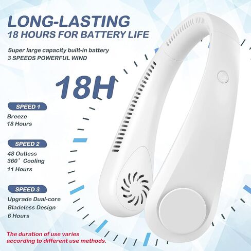 Neck Fans Portable Rechargeable, Cooling Neck Air Conditioner, USB-C Personal Fan, Cordless neck fan 3 Speeds cordless Hanging Neck Fan, 360° Cooling Neck Cooler For hot weather in Kuwait