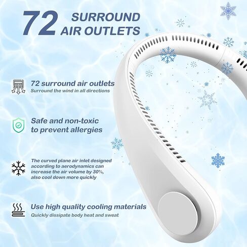 Neck Fans Portable Rechargeable, Cooling Neck Air Conditioner, USB-C Personal Fan, Cordless neck fan 3 Speeds cordless Hanging Neck Fan, 360° Cooling Neck Cooler For hot weather in Kuwait