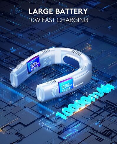 مكيف هواء محمول للرقبة من زيميز، مروحة رقبة 10000mAh تدوم طويلا للغاية 26 ساعة، مروحة تبريد ثلاثية الابعاد للرقبة، 5 توربو محمول 3 سرعات تبريد الرقبة (ابيض) in Saudi Arabia