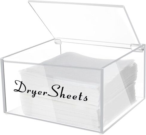 حامل أوراق مجفف شفاف مع غطاء، موزع أوراق مجفف أكريليك وحاوية للمجففات مع ملصق "غسيل الملابس" وصندوق تخزين منعم للأقمشة لتنظيم غرفة الغسيل والديكور in Kuwait