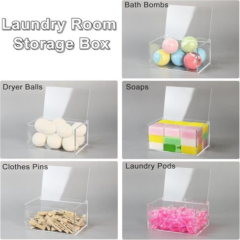 حامل أوراق مجفف شفاف مع غطاء، موزع أوراق مجفف أكريليك وحاوية للمجففات مع ملصق "غسيل الملابس" وصندوق تخزين منعم للأقمشة لتنظيم غرفة الغسيل والديكور in Kuwait