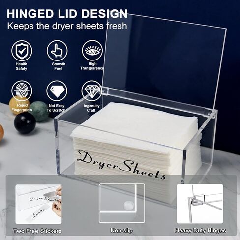 حامل أوراق مجفف شفاف مع غطاء، موزع أوراق مجفف أكريليك وحاوية للمجففات مع ملصق "غسيل الملابس" وصندوق تخزين منعم للأقمشة لتنظيم غرفة الغسيل والديكور in Kuwait