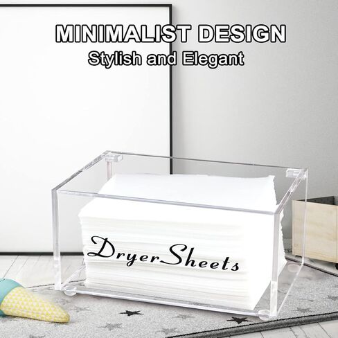 حامل أوراق مجفف شفاف مع غطاء، موزع أوراق مجفف أكريليك وحاوية للمجففات مع ملصق "غسيل الملابس" وصندوق تخزين منعم للأقمشة لتنظيم غرفة الغسيل والديكور in Kuwait