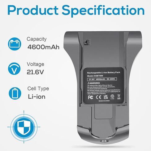 21.6V HIGH Output 4600mAh XSBT620 Battery for Shark Cordless Vacuum IZ162H IZ163H IZ362H IZ363H Pet Pro XSBT620 w/Adapter in Saudi Arabia