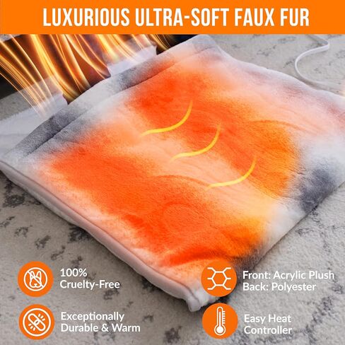 وسادة تدفئة فاخرة للقدمين | جهاز تدفئة القدمين مع إيقاف تلقائي و3 إعدادات للحرارة | بطانية كهربائية لتدفئة أصابع القدم تحت المكتب أو السرير، رمادي 22 بوصة × 20 بوصة in Kuwait