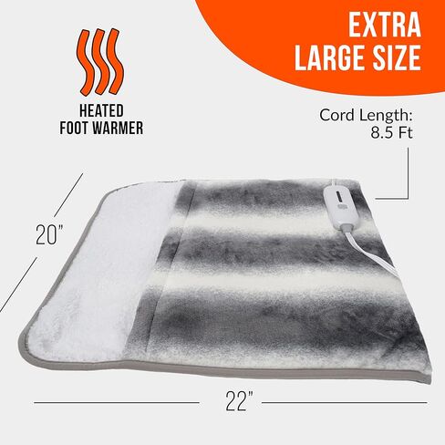 وسادة تدفئة فاخرة للقدمين | جهاز تدفئة القدمين مع إيقاف تلقائي و3 إعدادات للحرارة | بطانية كهربائية لتدفئة أصابع القدم تحت المكتب أو السرير، رمادي 22 بوصة × 20 بوصة in Kuwait
