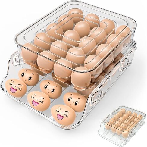 Raweao Large Capacity Egg Holder For Refrigerator - 40 Egg Fridge Organizers Holder, 2 Layers Folding Egg Storage Container for Refrigerator, Egg Holder & Egg Tray in Saudi Arabia