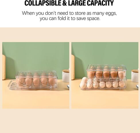 Raweao Large Capacity Egg Holder For Refrigerator - 40 Egg Fridge Organizers Holder, 2 Layers Folding Egg Storage Container for Refrigerator, Egg Holder & Egg Tray in Saudi Arabia