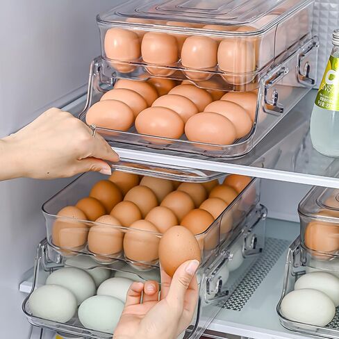 Raweao Large Capacity Egg Holder For Refrigerator - 40 Egg Fridge Organizers Holder, 2 Layers Folding Egg Storage Container for Refrigerator, Egg Holder & Egg Tray in Saudi Arabia