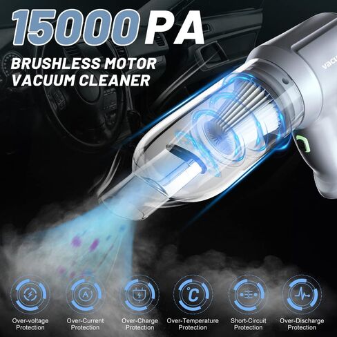 Tipcoo Cordless Car Vacuum Cleaner -3-in-1 Handheld Vacuum Cleaner with Brushless Motor, 15000PA High Power Mini Vacuum Cleaner for Car/Office/Home, to inflate/Deflate for Swimming Ring/Vacuum Bag in Kuwait