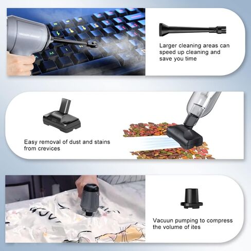 Tipcoo Cordless Car Vacuum Cleaner -3-in-1 Handheld Vacuum Cleaner with Brushless Motor, 15000PA High Power Mini Vacuum Cleaner for Car/Office/Home, to inflate/Deflate for Swimming Ring/Vacuum Bag in Kuwait