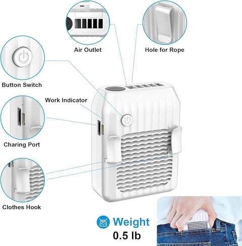 مروحة خصر من دي تي زد واي، مروحة شخصية بـ 3 سرعات رياح فائقة، مروحة شخصية قابلة لاعادة الشحن 6000mAh، مروحة حزام USB بدون استخدام اليدين للعمل في الهواء الطلق والرياضة والتخييم والمشي لمسافات طويلة in Kuwait