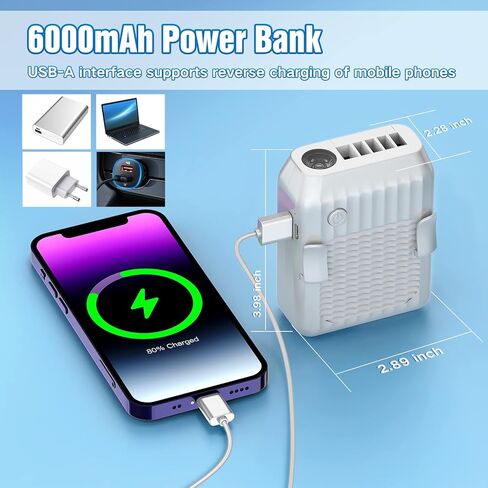 مروحة خصر من دي تي زد واي، مروحة شخصية بـ 3 سرعات رياح فائقة، مروحة شخصية قابلة لاعادة الشحن 6000mAh، مروحة حزام USB بدون استخدام اليدين للعمل في الهواء الطلق والرياضة والتخييم والمشي لمسافات طويلة in Kuwait