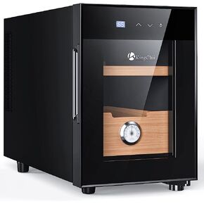 KingChii 8L Electric Cigar Humidors, Temperature Control Cabinet with Spanish Cedar Wood Shelves & Drawer Hygrometer Gifts for Men (80 Counts Capacity)