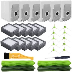 مجموعة قطع غيار ILOSCIE لـ Roomba i7 i7+ i6+ i3+ Plus Vacuum، 2 مجموعة فرش مطاطية متعددة الأسطح و10 مرشحات HEPA عالية الكفاءة و10 فرش جانبية لتنظيف الحواف و6 أكياس للتخلص من الأوساخ in Saudi Arabia