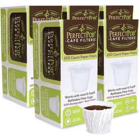 Perfect Pod Café Filter Paper Liners for Reusable K-Cup Coffee Pods, 100 Ct | 100% Biodegradable Paper, Fits Most Refillable Coffee Pods, Traps Sediment and Oils for Smoother Coffee and Easy Cleanup in Saudi Arabia