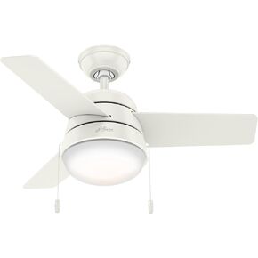 Hunter Fan Company Aker 36-inch Indoor Brushed Nickel Modern Ceiling Fan With Bright LED Light Kit, Pull Chains, Reversible WhisperWind Motor and SureSpeed Technology Included