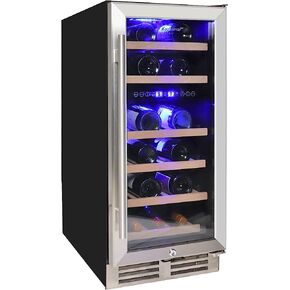 Koolatron 28 Bottle Dual Zone 15-Inch Under Counter Wine Cooler w/Lock, Built-In or Freestanding Beverage Fridge w/Keyed Lock, Stainless Steel Door Frame, UV Protective Glass, Beechwood Bottle Racks in Kuwait