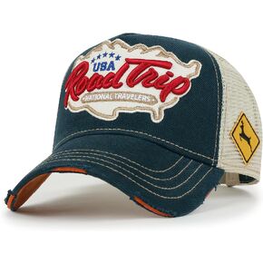 ililily Premium Road Trip Vintage Distressed Snapback Trucker Hat Baseball Cap in Kuwait