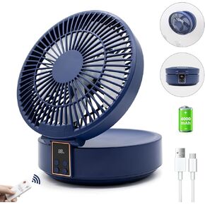 6.7 Inch Portable Desk Fan 3 Speeds Quiet 4000mAh Battery Powered USB Powered Personal Folding Table Fan 120° Oscillating Desktop Fan with Remote Control & Timer & LED Lights For Home Office Travel in Saudi Arabia