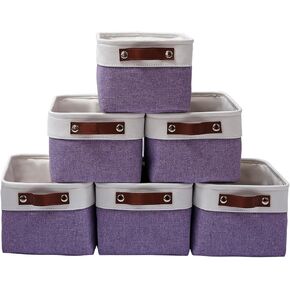 سلال تخزين قماشية لتنظيم الارفف والخزانات والغسيل والحضانة، سلال مزخرفة للهدايا الفارغة (11.8 × 7.8 × 5.9 انش - 6 قطع، بيج) in Kuwait