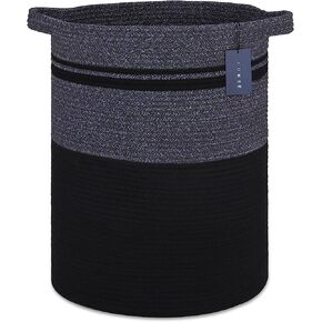 COMSE Extra Large Blanket Basket, High Storage Basket, Tall Rope Laundry Basket, 15.7"x 21.7", XXXL Cotton Rope Basket, Woven Laundry Basket, Toy Basket, Clothes Baskets,Woven Basket, Black