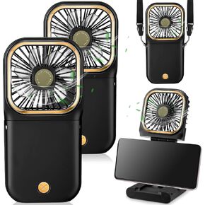 2 Pcs Foldable Fan Small Portable Mini Fan USB Neck Quiet Fan Handheld Personal Battery Operated 3 Speeds Desk Fan for Home Office Outdoor Travel (Black, F30 with Power Bank) in Saudi Arabia
