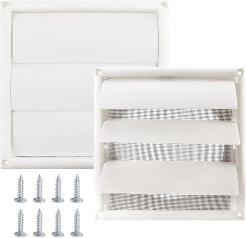 غطاء فتحة تهوية 4 انش و6 انش لمخرج الهواء الخارجي على الحائط مع 8 براغي لسهولة التركيب (بلاستيك، ابيض) in Kuwait