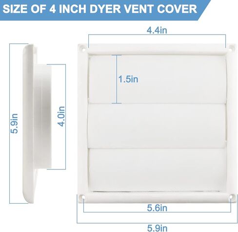 غطاء فتحة تهوية 4 انش و6 انش لمخرج الهواء الخارجي على الحائط مع 8 براغي لسهولة التركيب (بلاستيك، ابيض) in Kuwait