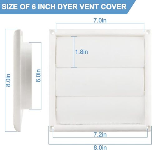 غطاء فتحة تهوية 4 انش و6 انش لمخرج الهواء الخارجي على الحائط مع 8 براغي لسهولة التركيب (بلاستيك، ابيض) in Kuwait
