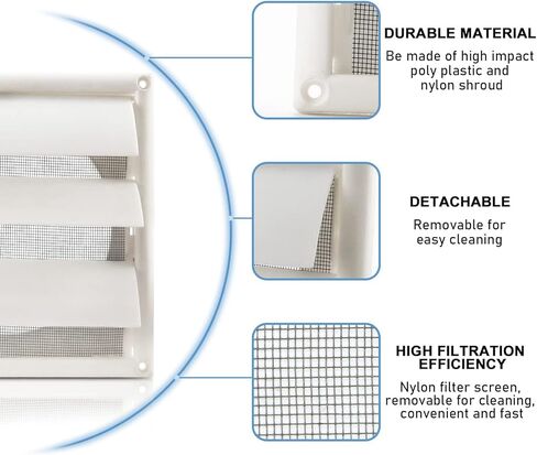 غطاء فتحة تهوية 4 انش و6 انش لمخرج الهواء الخارجي على الحائط مع 8 براغي لسهولة التركيب (بلاستيك، ابيض) in Kuwait