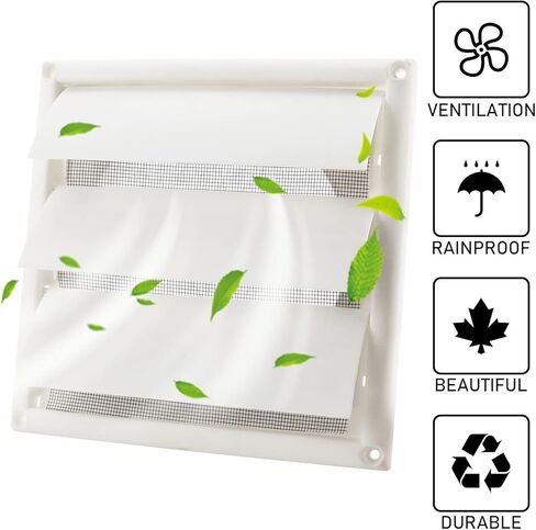 غطاء فتحة تهوية 4 انش و6 انش لمخرج الهواء الخارجي على الحائط مع 8 براغي لسهولة التركيب (بلاستيك، ابيض) in Kuwait