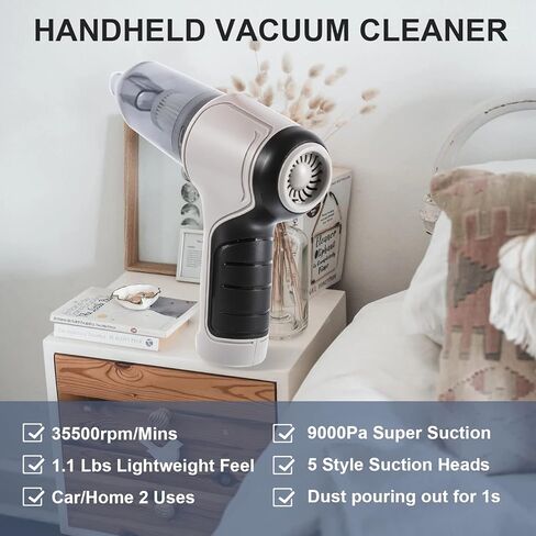 SJ_PAL Handheld Vacuum Cordless, Hand Vacuum Cleaner 9000PA Suction,Cordless Hand Vacuum, Car Vacuum Cordless, Dry/Wet Hand Held Vacuum Rechargeable,Portable Vacuum with 5 Brush Heads White in Kuwait