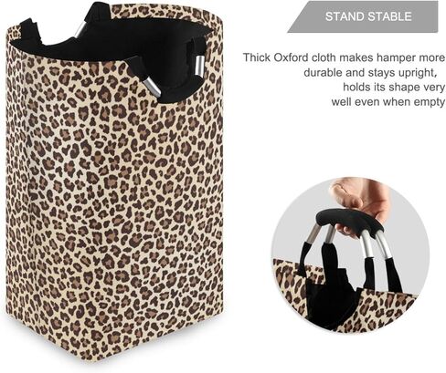 سلة غسيل كبيرة من ALAZA بطباعة الفهد على شكل حيوان الفهد، حقيبة غسيل قابلة للطي من قماش أكسفورد، سلة تخزين منزلية أنيقة مع مقابض، 22.7 بوصة in Kuwait