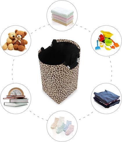 سلة غسيل كبيرة من ALAZA بطباعة الفهد على شكل حيوان الفهد، حقيبة غسيل قابلة للطي من قماش أكسفورد، سلة تخزين منزلية أنيقة مع مقابض، 22.7 بوصة in Kuwait